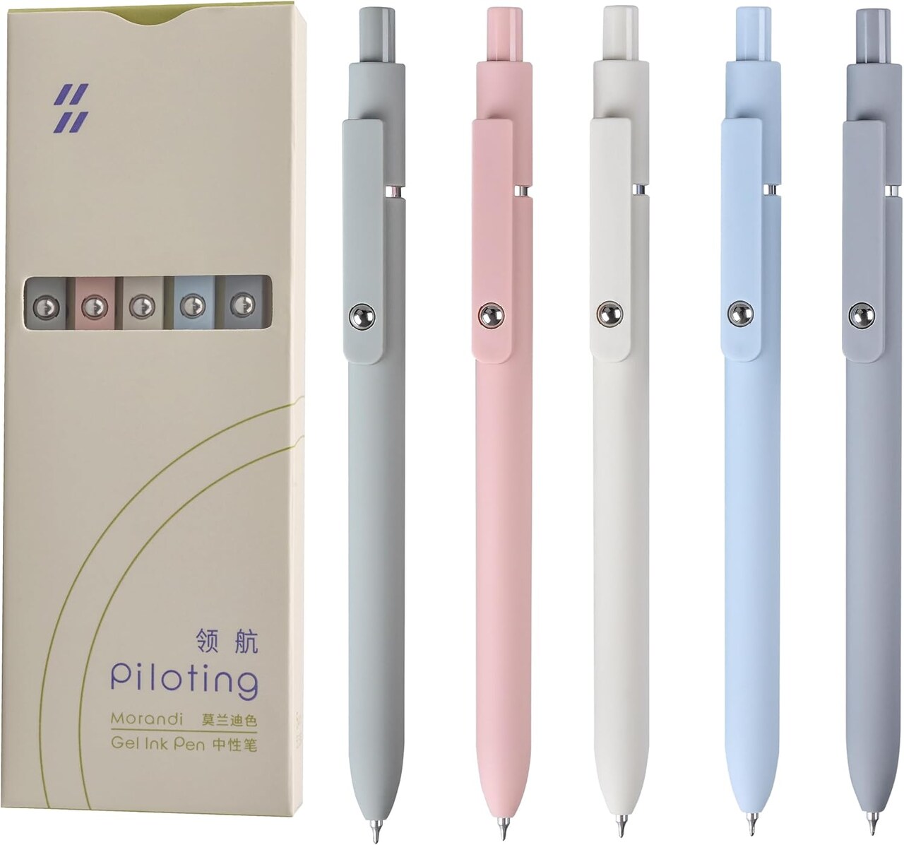 5-Piece Gel Ink Pens, 0.5mm Fine Point, Quick-Dry Black Ink, Morandi Colors